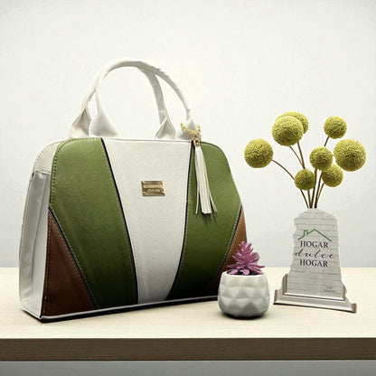 Bolsa Valentina Tricolor Negra Blanca Beige Sintética de Alta Calidad Moderna Elegante